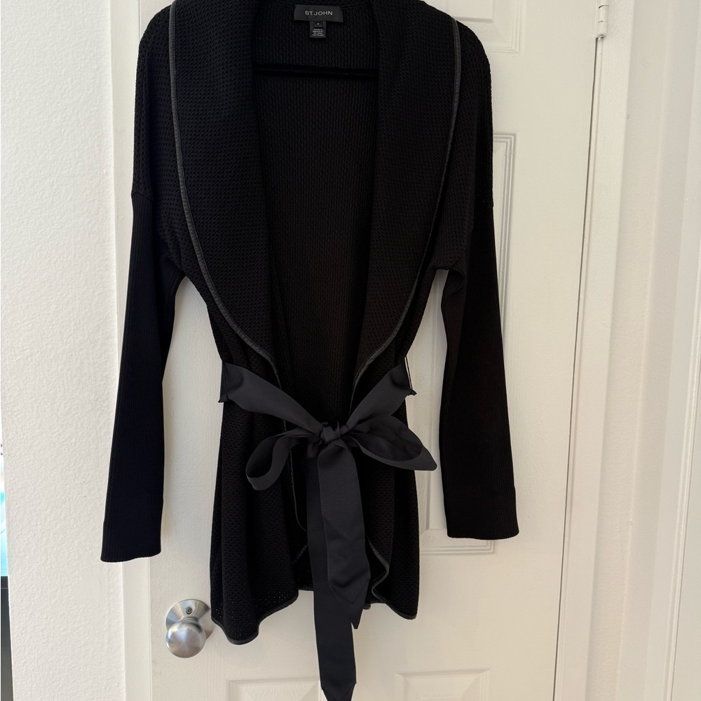 St. John Knit Long Cardigan, Size M, Black
